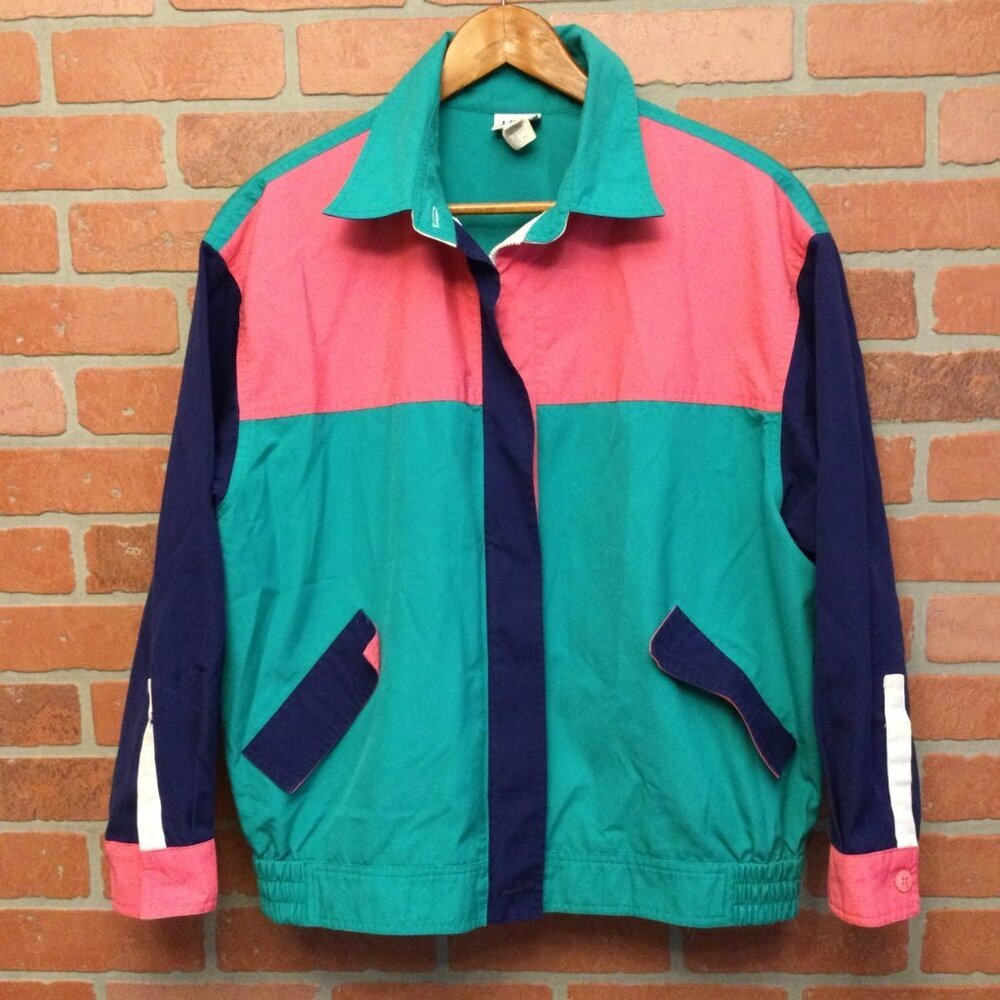 Vintage Leon Levin Womens Jacket Full Zip Collared Pockets Color Block Size M